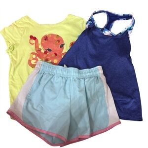 Set of 3
Athletic shorts, athletic tank top, octopus shirt